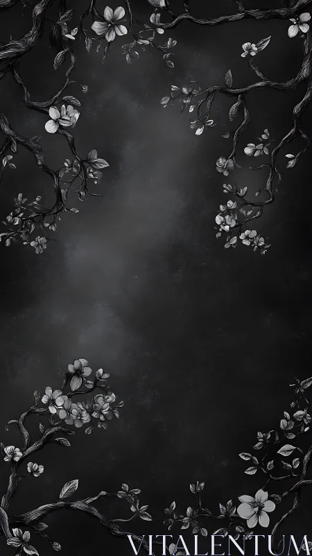 Floral Branches Against Dark Background.