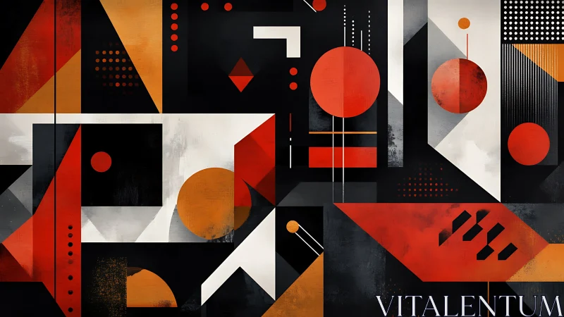 Geometric abstraction with red, orange and black vector forms.