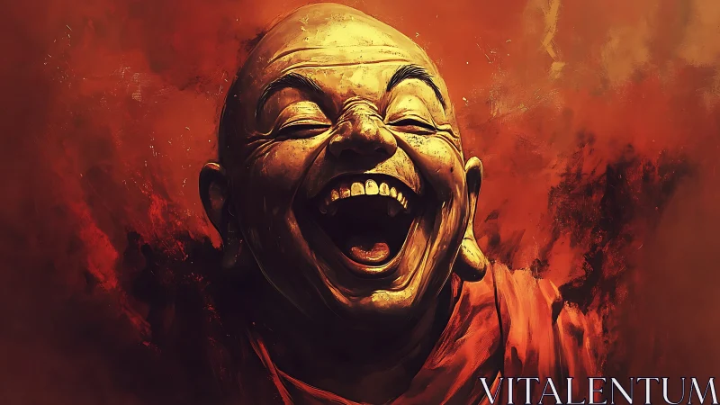 Laughing monk portrait rendered in dramatic digital chiaroscuro