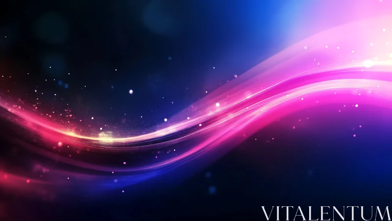 Curved luminous bands traverse a dark multicolored field