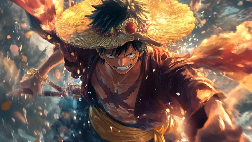 Fiery anime adventurer racing forward with fearless energy.