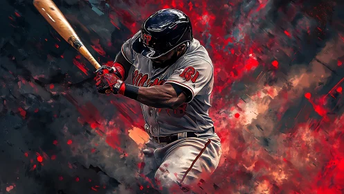 Powerful baseball swing ignites a storm of blazing color