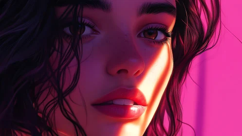 Hyperreal neon portrait isolates a woman’s face in side light