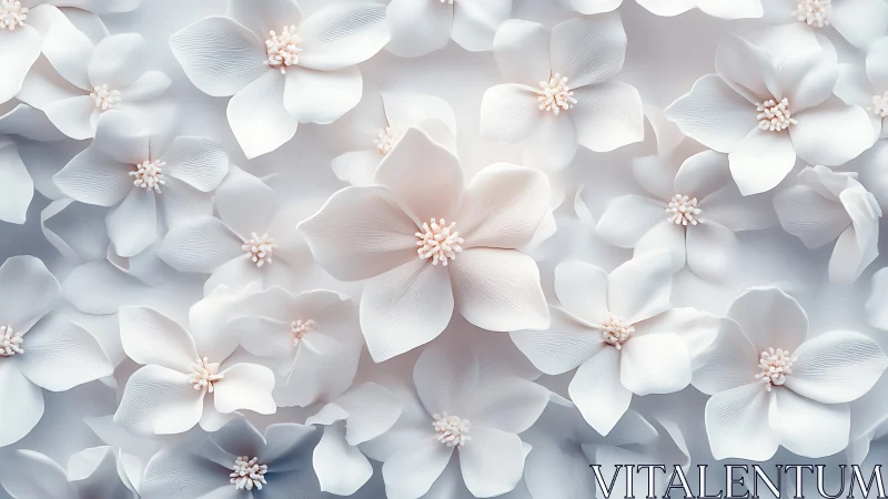 Three-Dimensional Floral Tessellation: White Petaled Blooms with Nested Depth.