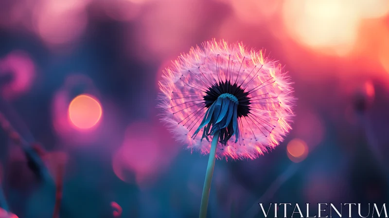 Luminescent Dandelion Against Neon Gradient Bokeh.