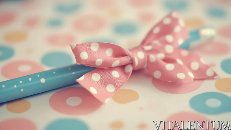 Polka Dot Ribbon Bow Positioned on Patterned Surface