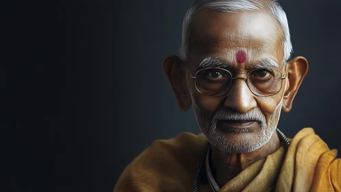 Elderly sage portrait under soft directional studio light.