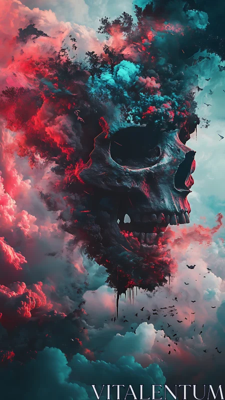 Skull-shaped cloud mass forms within dense colored atmosphere