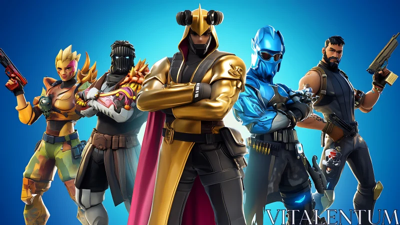 Color-charged squad strikes bold poses in stylized battle standoff