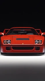 Red sports car front view under studio lighting on black