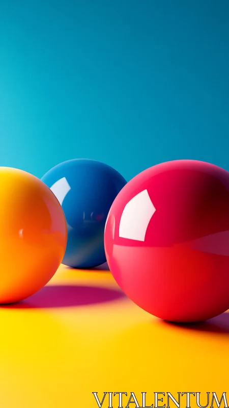 Vivid glossy spheres on bold cyan and yellow ground.