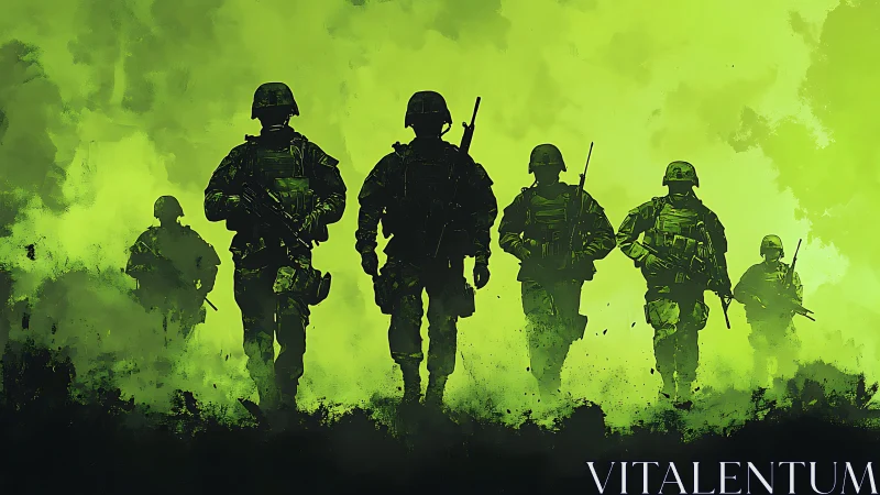 Soldiers advance through toxic green battlefield haze