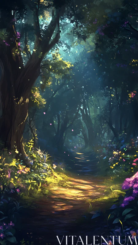 Enchanted Forest Path with Glowing Illumination