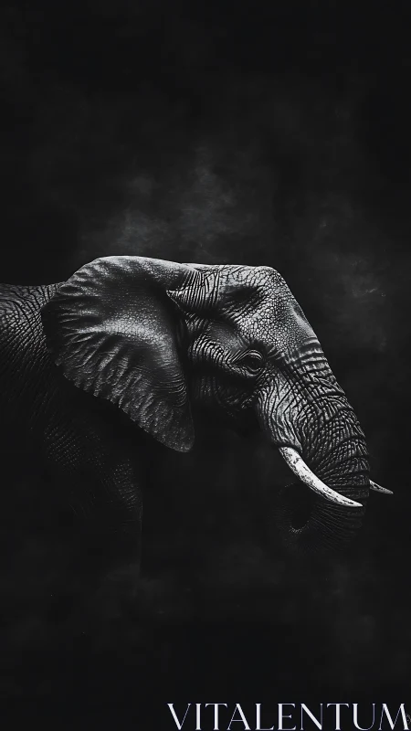 Monochrome elephant profile isolates textured skin in void