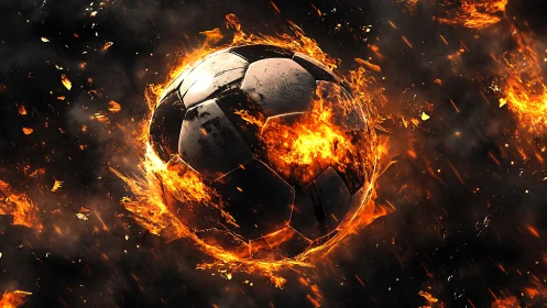 Soccer ball appears engulfed in controlled digital flames