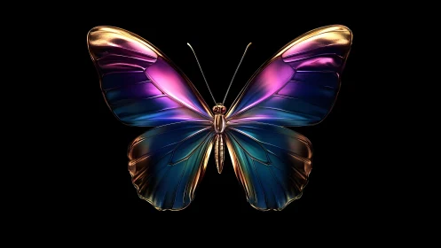 Vibrant metallic butterfly artwork with radiant gradient wings.