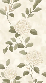 White Dahlias with Sage Foliage on Cream Background.