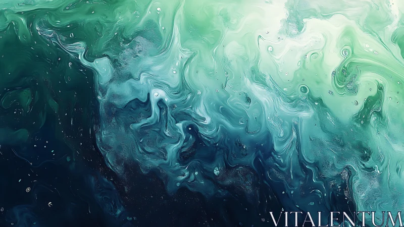 Swirling teal and navy liquid textures evoke an oceanic dreamscape.