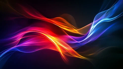 Curved multicolored light streaks intersect over dark backdrop