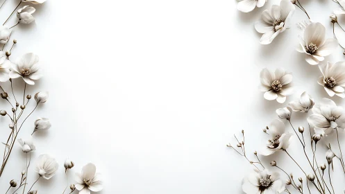 Minimalist Floral Composition with Delicate White Cosmos Arranged Asymmetrically.