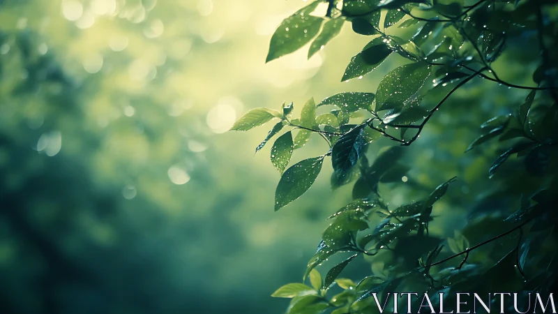 Backlit Dewy Foliage with Shallow Depth-of-Field Rendering.