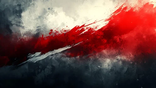 Abstract red and white brushstroke with dark contrast, modern style.