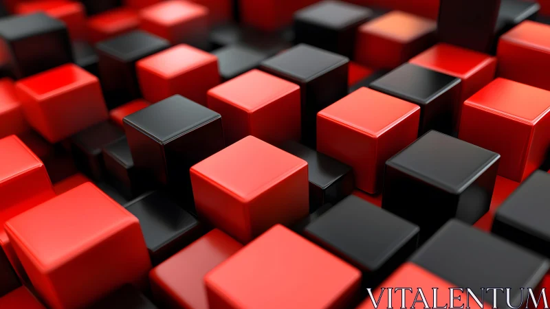 Parametric red and black voxel grid with glossy depth cues.