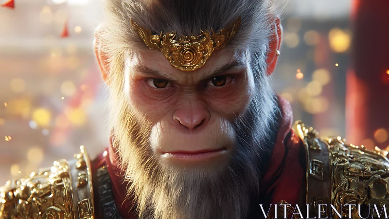 Majestic warrior ape portrait rendered in detailed 3D armor