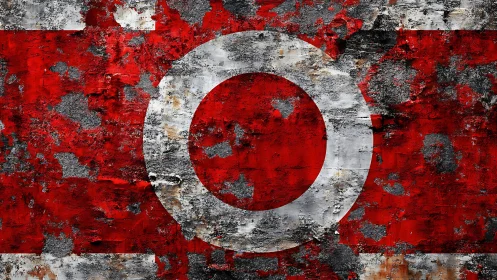 Weathered red target sigil on crumbling urban wall.