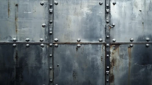 Industrial riveted metal wall with weathered, grunge texture style.