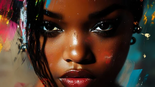 Intense digital portrait of woman with bold painted strokes.