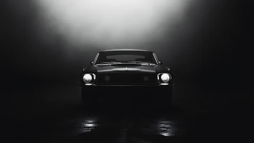 Classic muscle car front view under focused studio light.