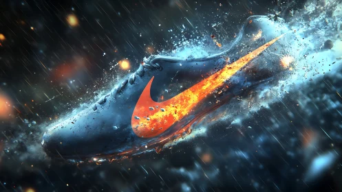 Flaming swoosh carves molten speed through storm-slick darkness