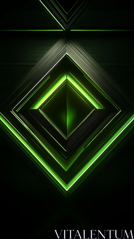 Layered neon diamond structure with radial green core illumination