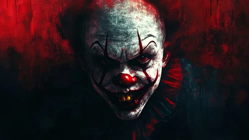 Sinister demonic clown emerges from a blood red darkness