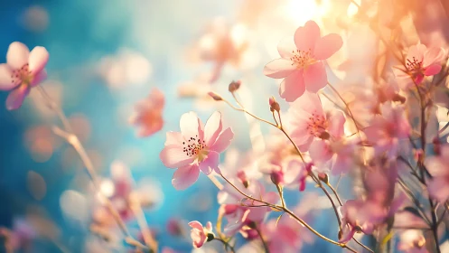 Pink Reverie: Blossoms Dancing Through Golden Hour Haze.