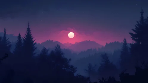 Moonlit Forest: Night's Peaceful Glow.