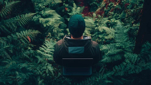 Forest workstation hums quietly beneath a crown of ferns