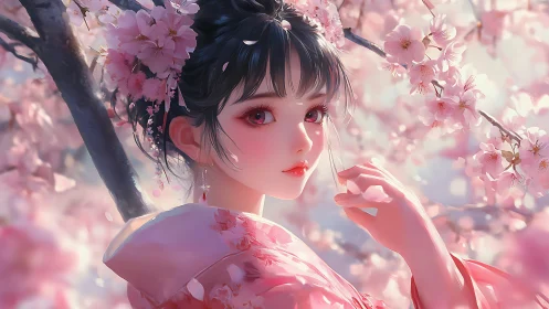 Blossom-kissed gaze beneath dreamy sakura daybreak skies.