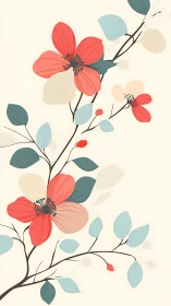 Botanical illustration with red flowers and blue-green foliage on branching stems.
