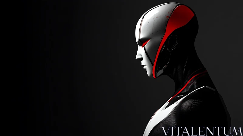 Quiet red-trimmed android in thoughtful side profile glow.