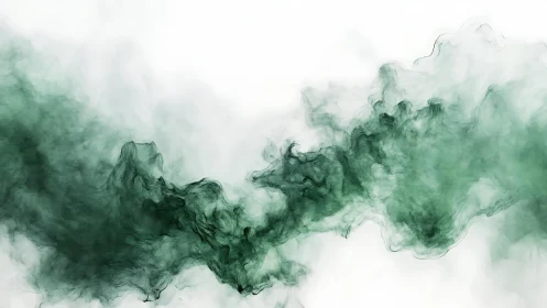 Abstract green smoke waves on white background, digital art style.