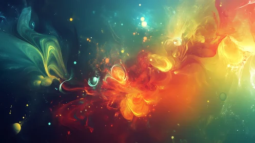 Cosmic color nebula swirls through luminous abstract space.