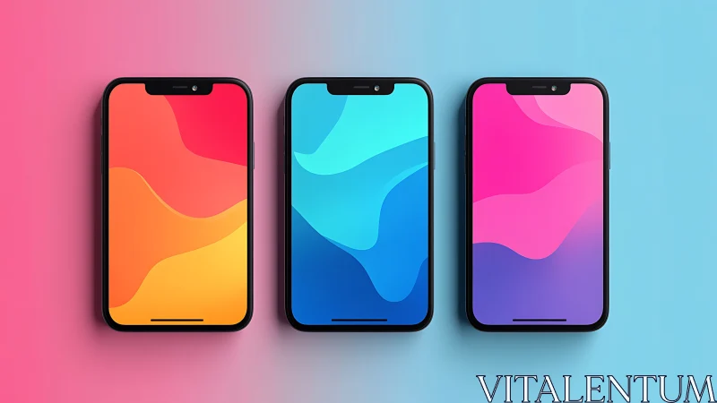 Vibrant Smartphone Displays with Flowing Gradient Wallpapers