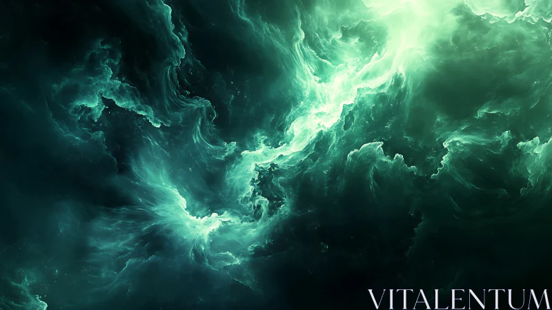 Emerald nebula river swirling through a deep cosmic hush.