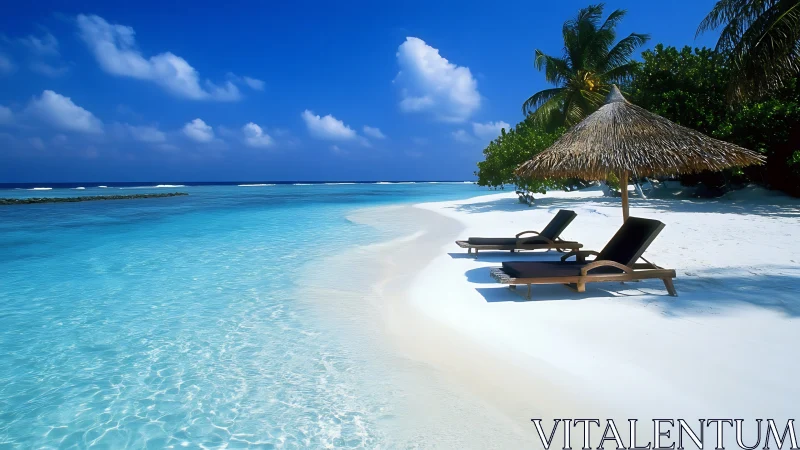 Tropical Beach Paradise with Sun Loungers.