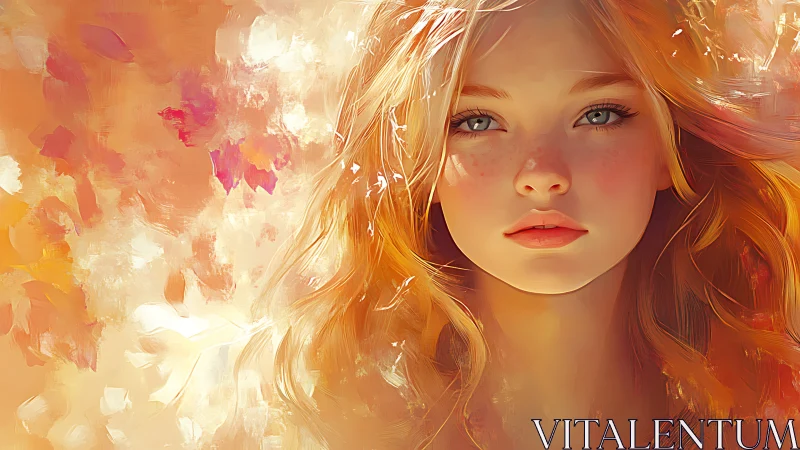 Warm-toned digital portrait uses soft brushwork and diffuse bokeh lighting