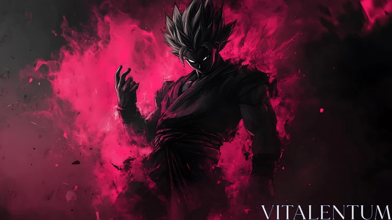 Dark warrior rises within vivid crimson energy storm