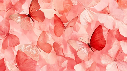 Scarlet butterflies drift across layered translucent wings