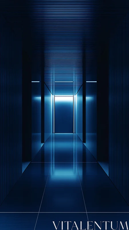 Neon threshold corridor glows in cool midnight geometry.
